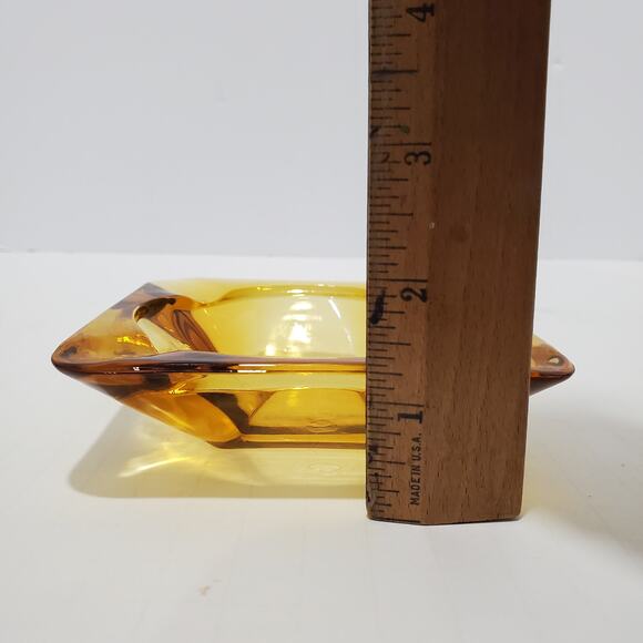 Vtg Amber Gold 4 5/8" Square 4 Cigarette Rest Ashtray MCM by Hazleware G-597 - Picture 4 of 16